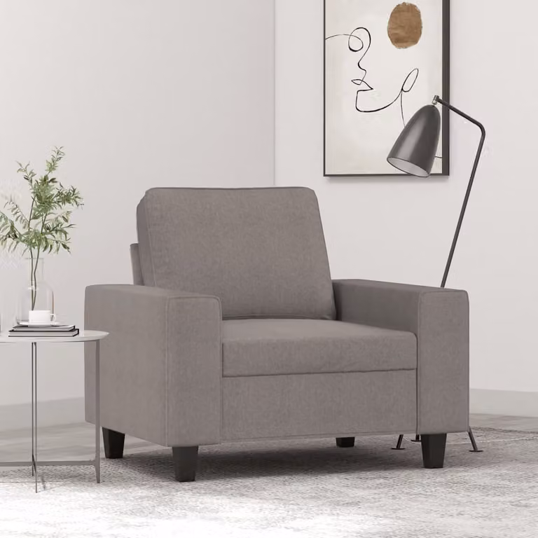 Poltrona moderna vidaXL in tessuto beige e grigio con struttura in metallo e braccioli