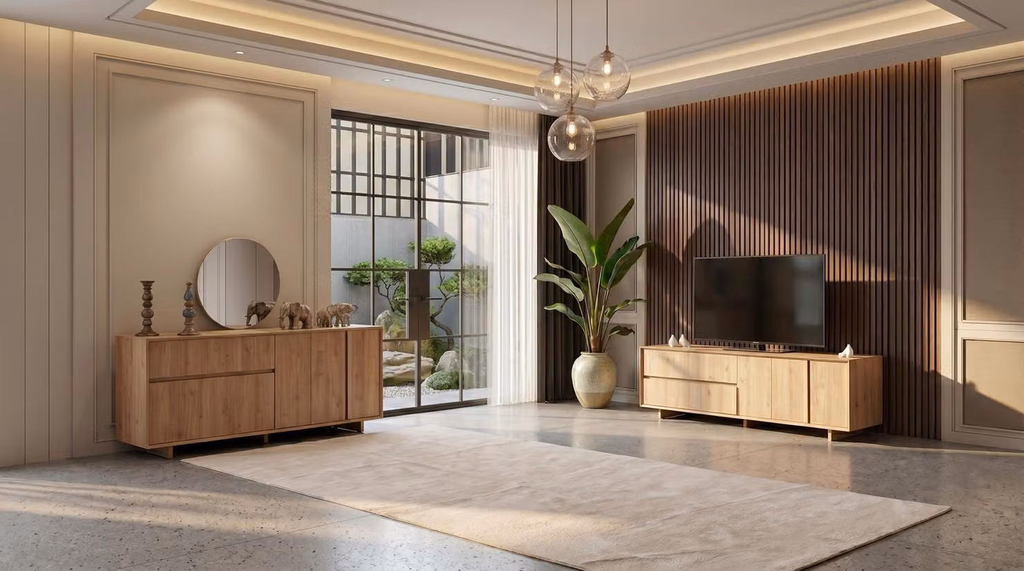 Set di mobili da soggiorno in marrone, elegante, composto da un mobile TV e una consolle
