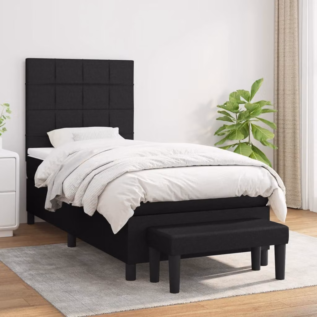 The Living Store Letto a molle con materasso nero 90x200 cm in tessuto