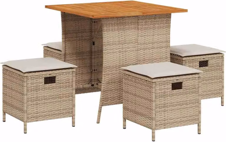 Set da Pranzo da Giardino 5 pz con Cuscini Beige in Polyrattan