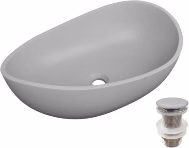 Lavabo da appoggio organico in cemento liscio 57x37cm + scarico IRIS