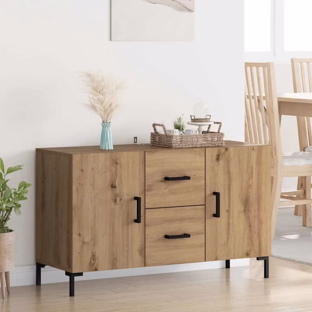Credenza moderna in rovere e metallo per soggiorno o sala da pranzo, colore marrone, L 100 x P 36 x H 60 cm – 2