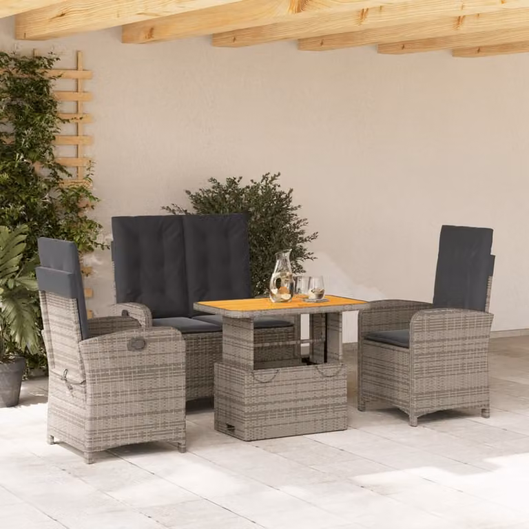 Maison Exclusive - Set da Pranzo da Giardino 4 pz con Cuscini in Polyrattan Grigio
