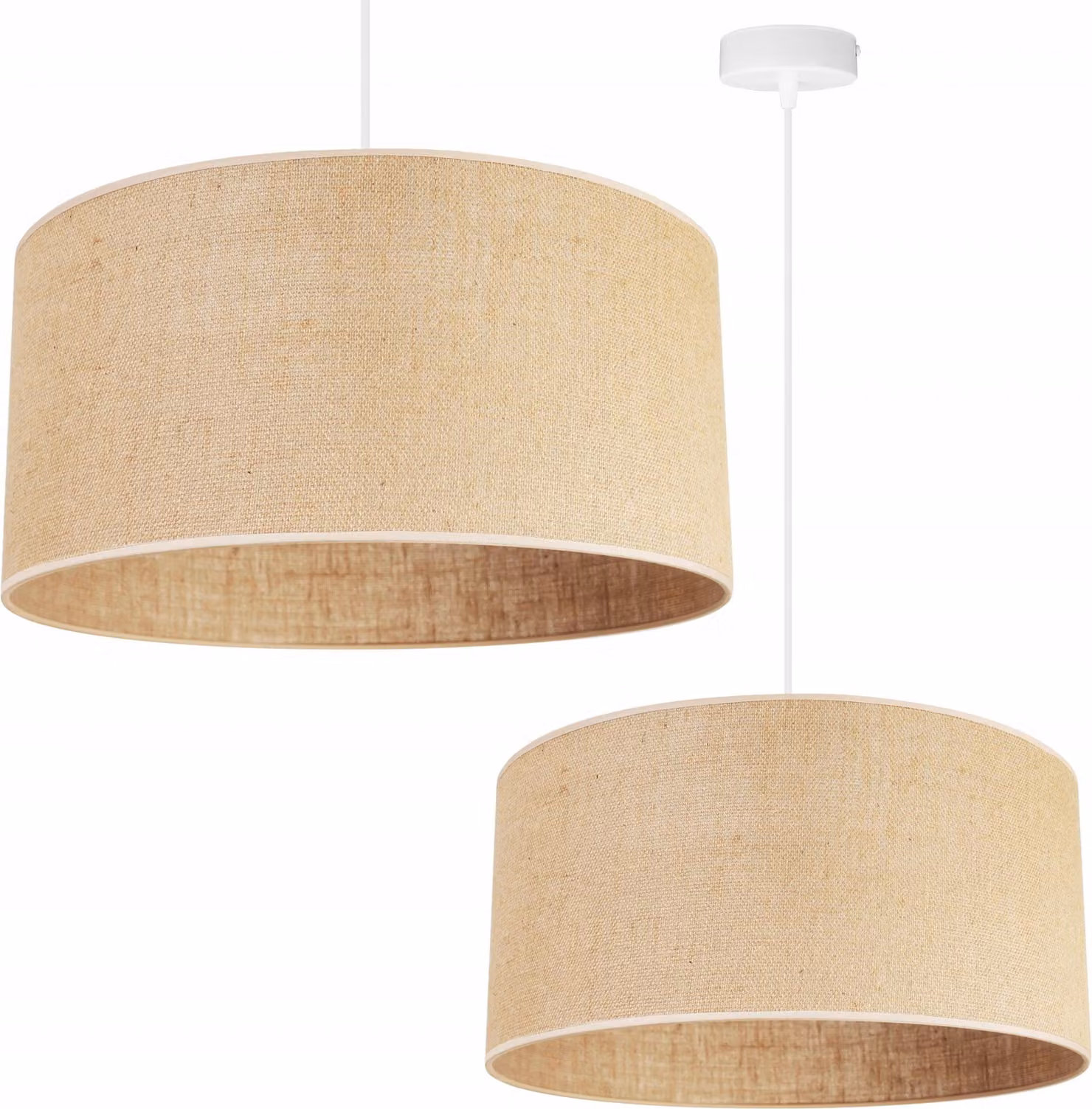 Light-Home Juta - Metallo con paralume in tessuto - E27 - Classica a 1 lampadina da 45 cm - Base e iuta nere