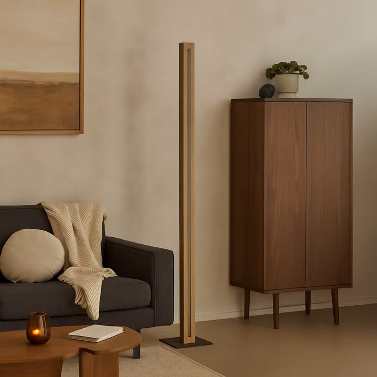Elobra Lampada da terra a LED Chile S, dimmerabile, Legno chiaro, Soggiorno / Sala da pranzo, Legno, Moderno, Lampada LED da terra