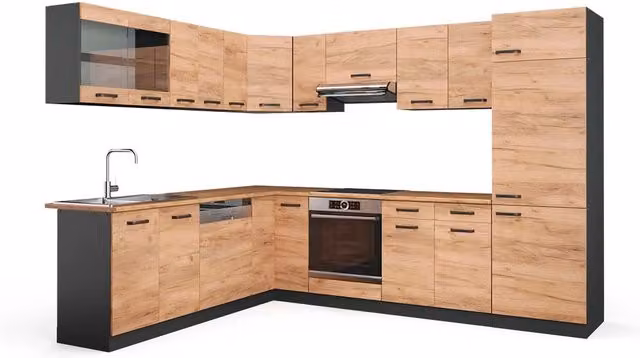 Cucina angolare moderna R-Line Vicco in rovere e antracite, L/P/H: 287 x 227 x 85 cm