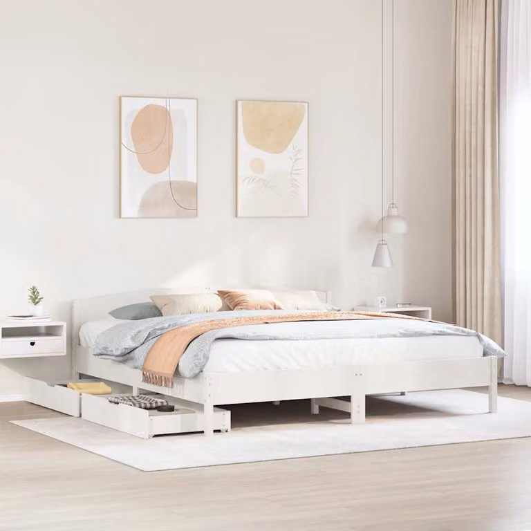 Letto senza materasso vidaXL in legno massello di pino bianco L 180 cm x P 200 cm
