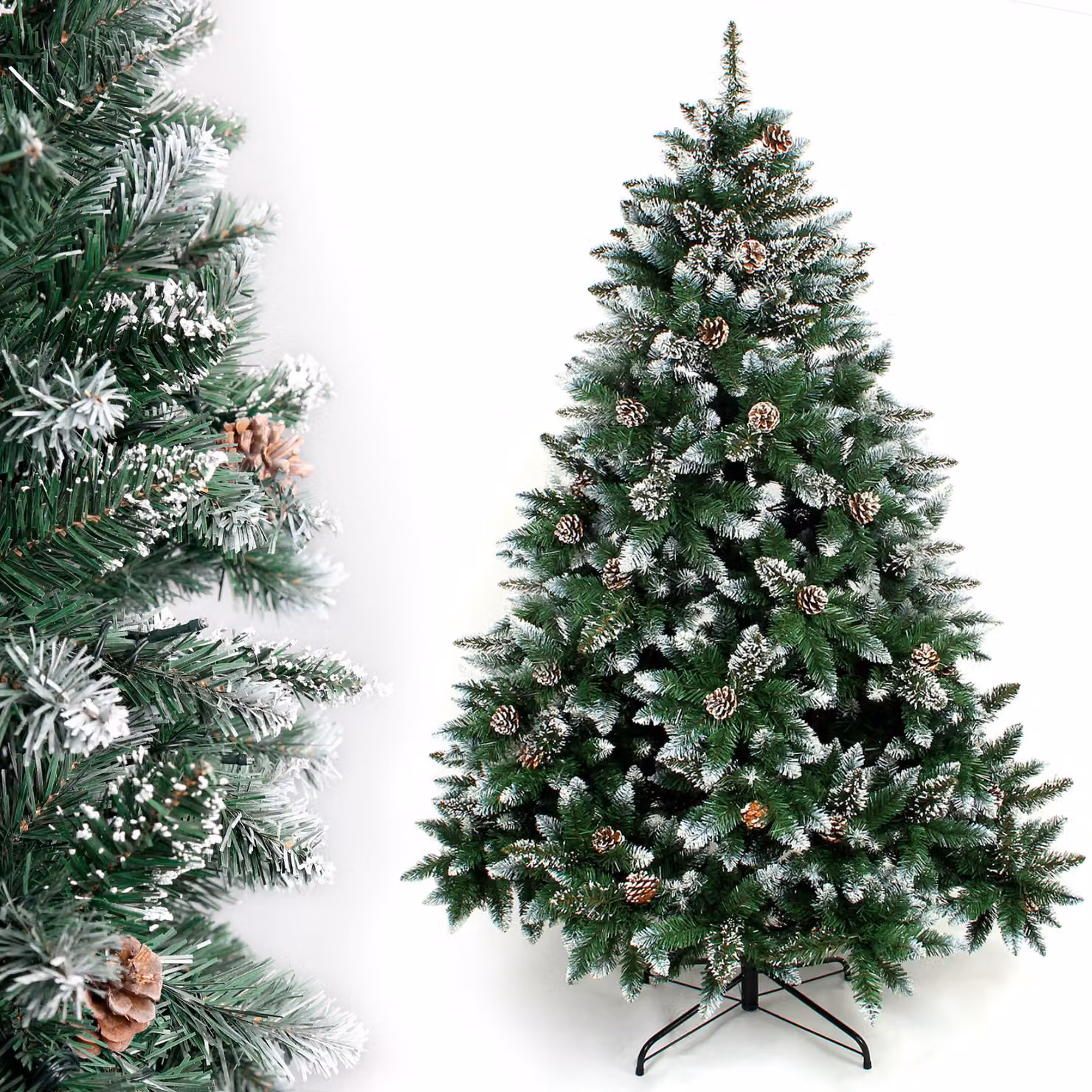 Yorbay 240cm albero di Natale artificiale abete con supporto e pigne reali per la decorazione di Natale albero di Natale con neve riutilizzabile