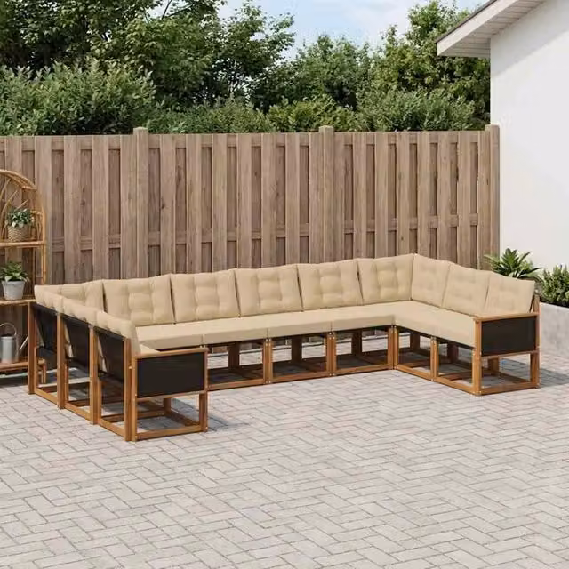 Set di divani da esterno 10 pz Naturale e Beige 3382233