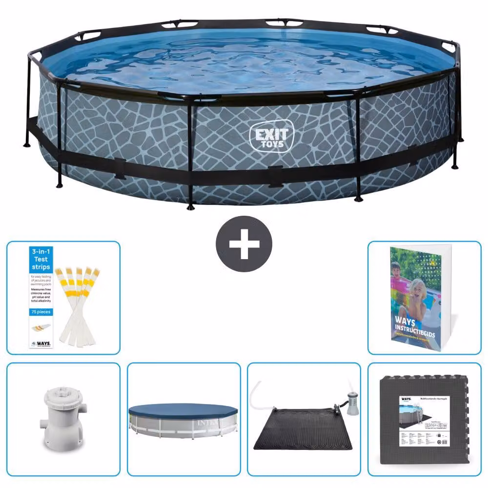 Piscina a sfioro "Exit Pool Rund" - Design effetto pietra - 360x76 cm - 5 pezzi - Modello S195