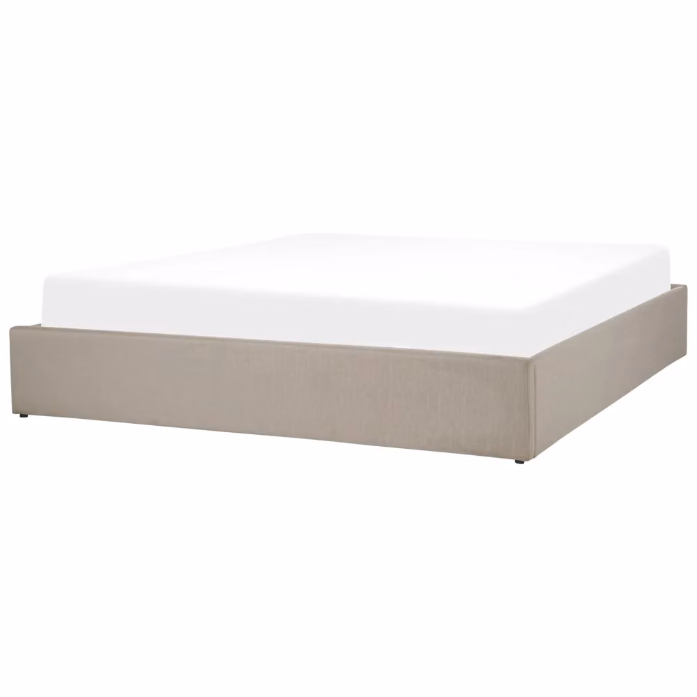 Letto contenitore Beliani con doghe in legno e base a sollevamento, imbottito in tessuto beige, design moderno, L/P: 180 x 200 cm – 2