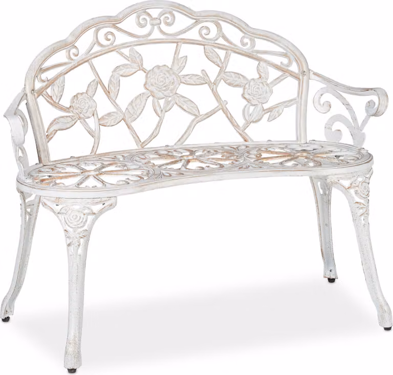 Panchina da giardino Relaxdays, a 2 posti, con motivo a rose, per terrazza o balcone, in alluminio e ghisa, stile antico, 78 x 98 x 57 cm, bianco/bronzo
