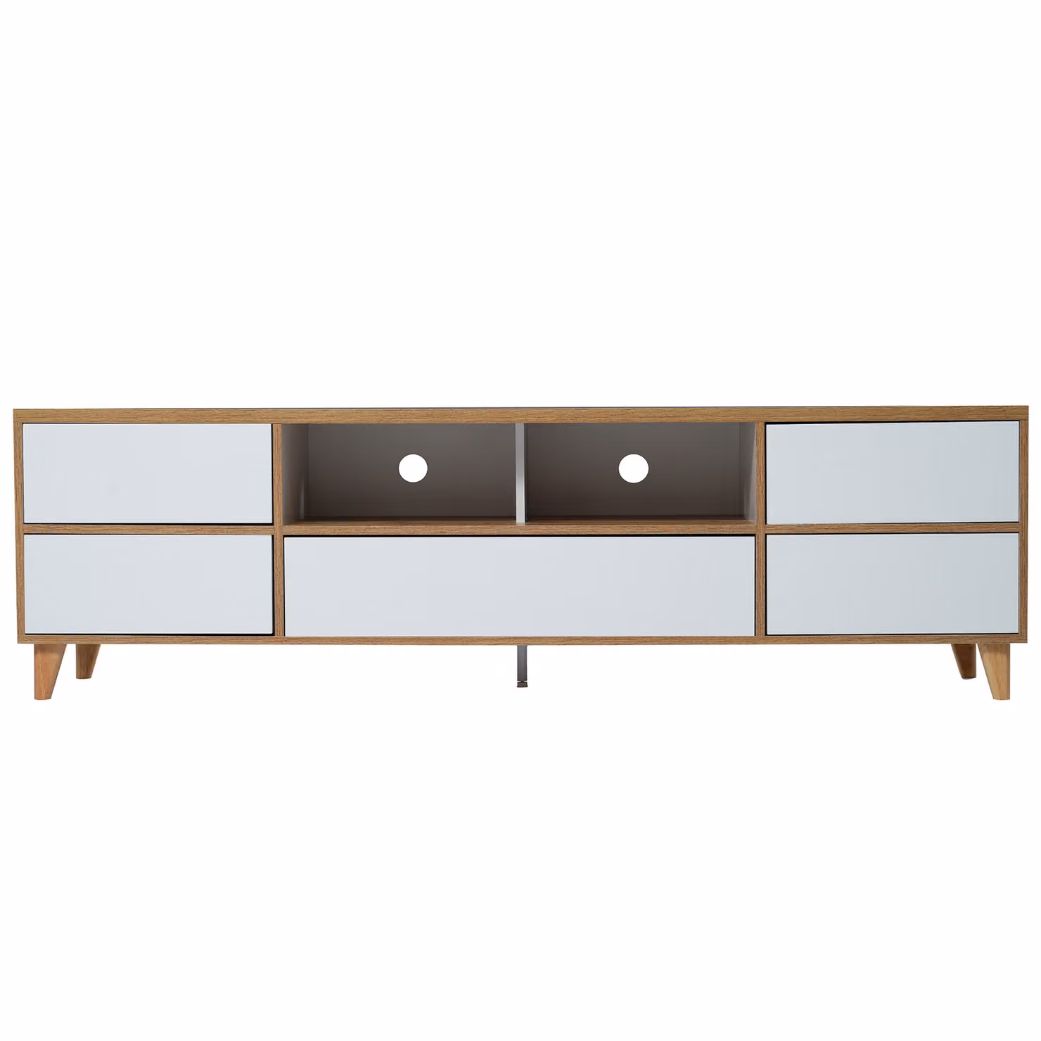 Mobile TV basso in stile rustico con scomparti e ante Aosom, color legno e bianco, L: 175 cm, P: 37 cm, H: 51 cm – 2