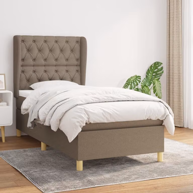 The Living Store Letto a molle con materasso Taupe 80x200 cm in tessuto