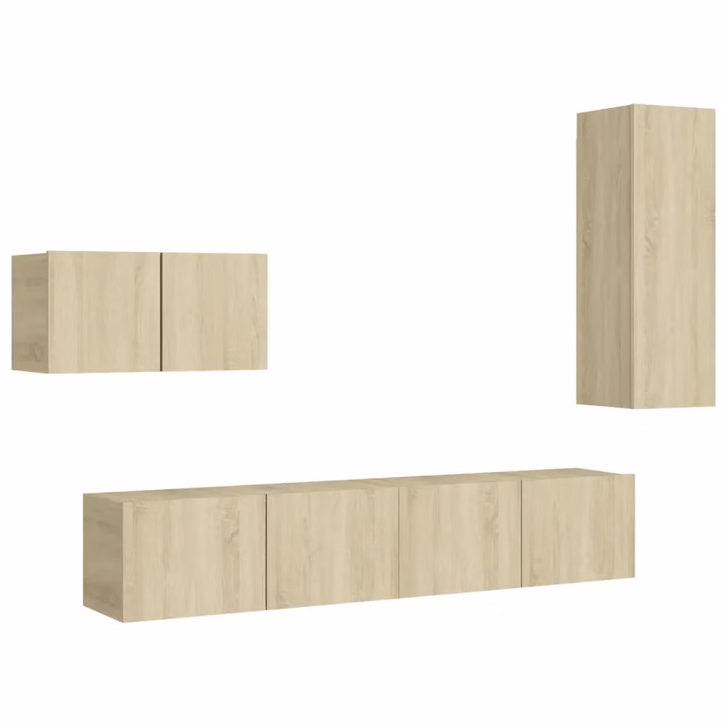 Set di mobili porta TV 4 pezzi vidaXL in legno color rovere, design moderno per soggiorno – 2