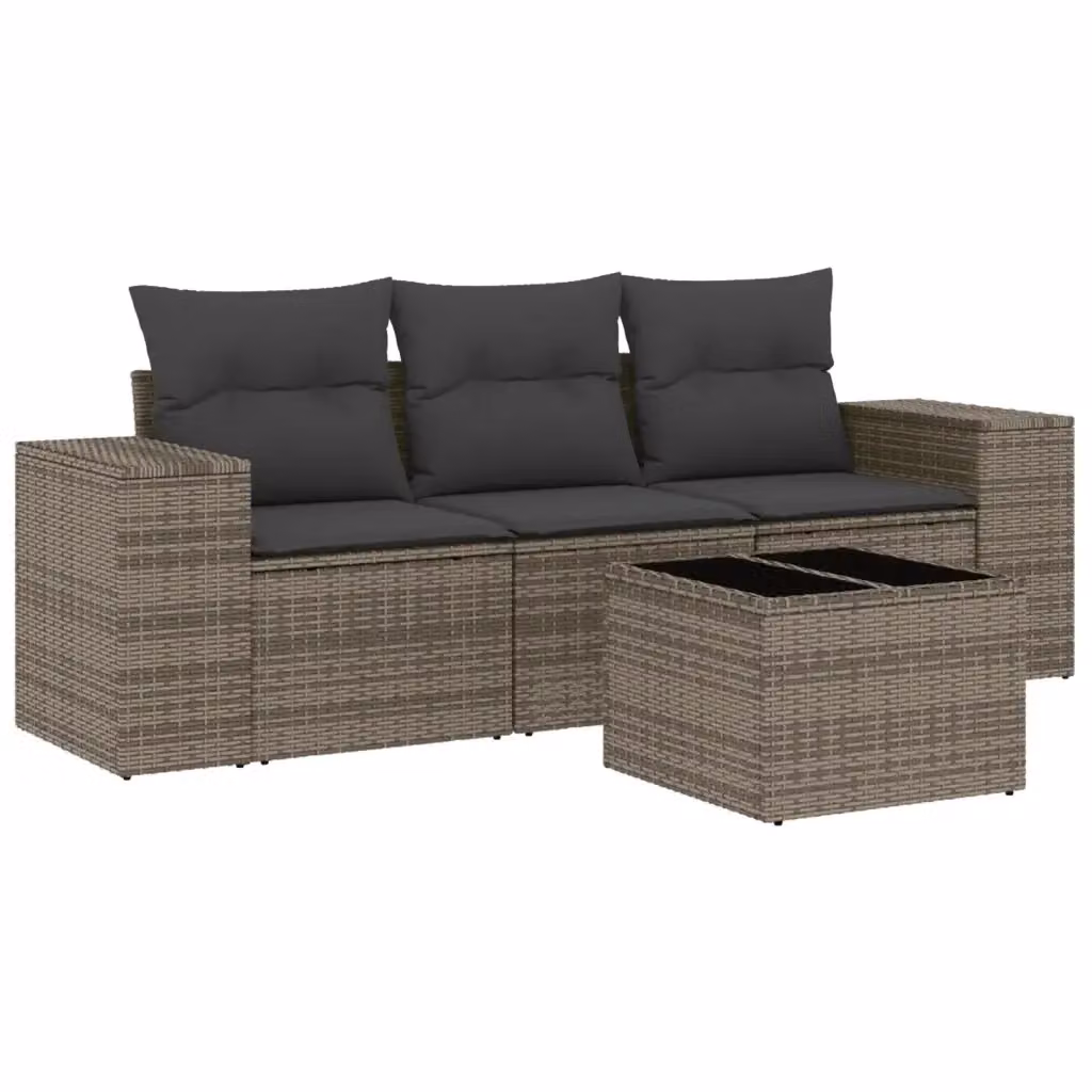 Set di divani da giardino vidaXL 4 pezzi in polyrattan grigio con cuscini e tavolino da esterno – 2