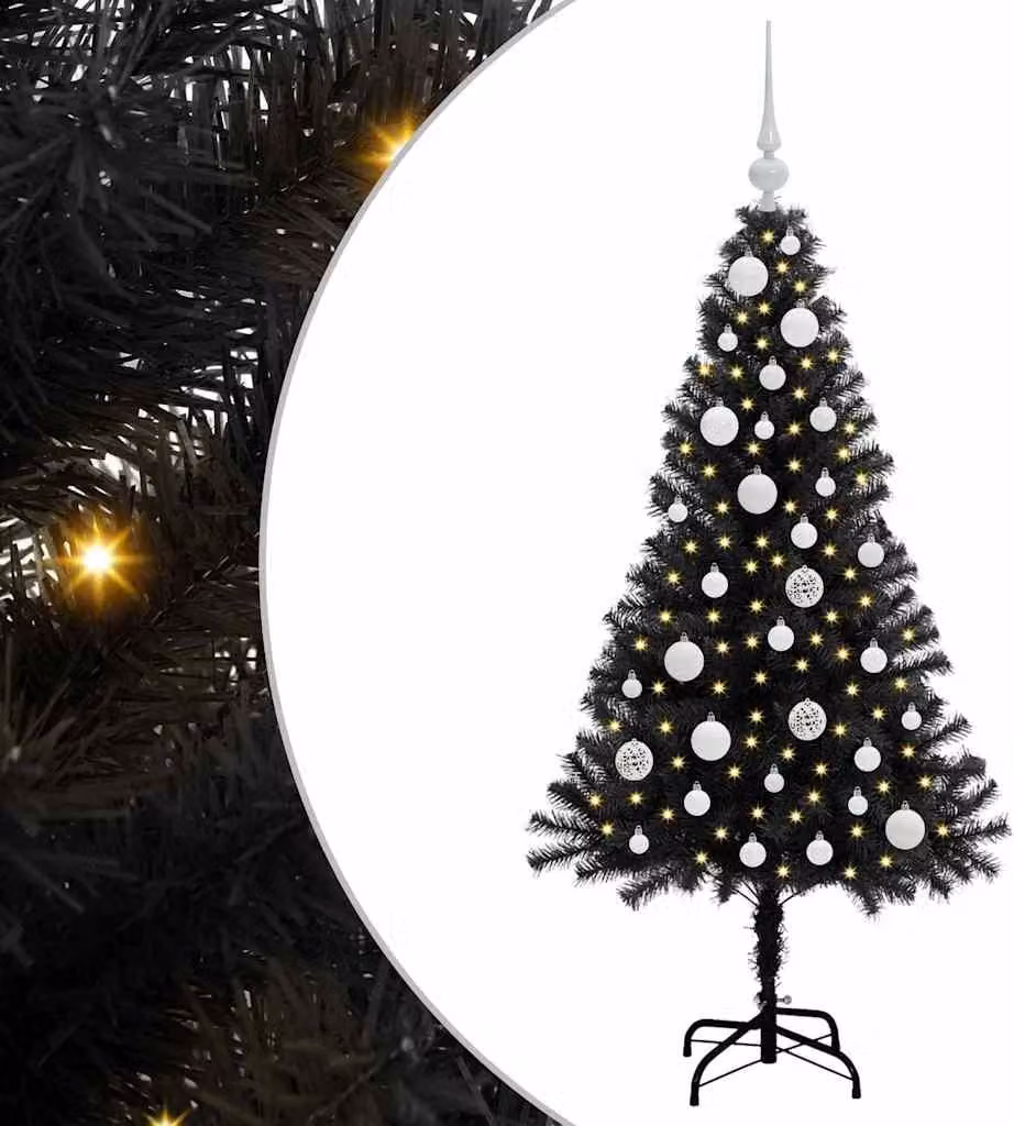 Albero di Natale con 150 LED con supporto Nero 120 cm PVC