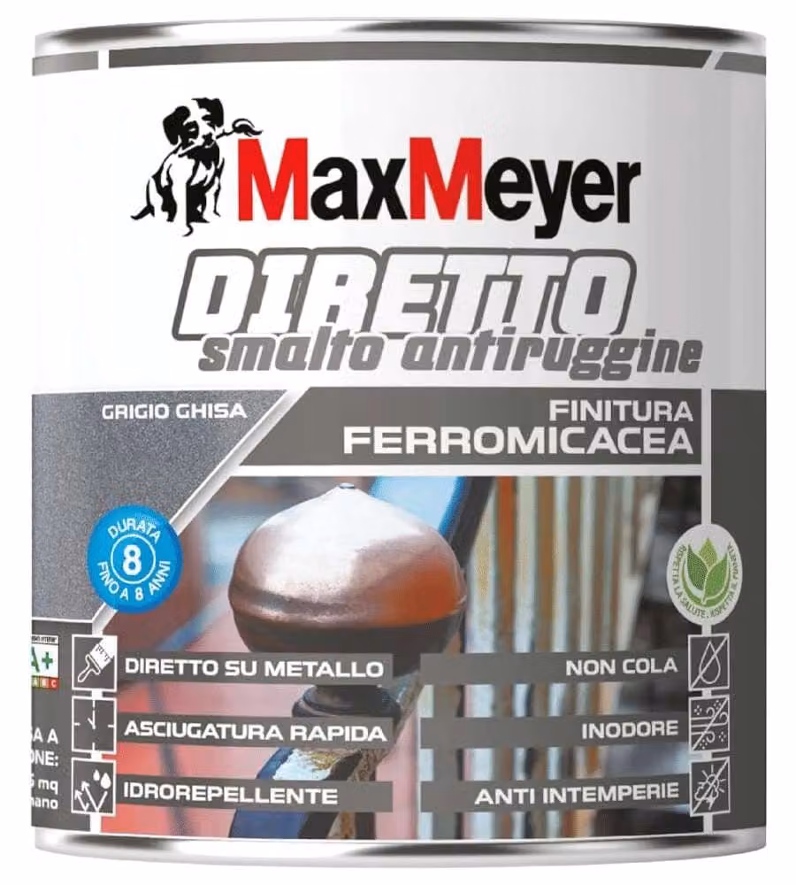 MaxMeyer Smalto Antiruggine Diretto Grigio Ghisa Base 0.75 L Interni Esterni