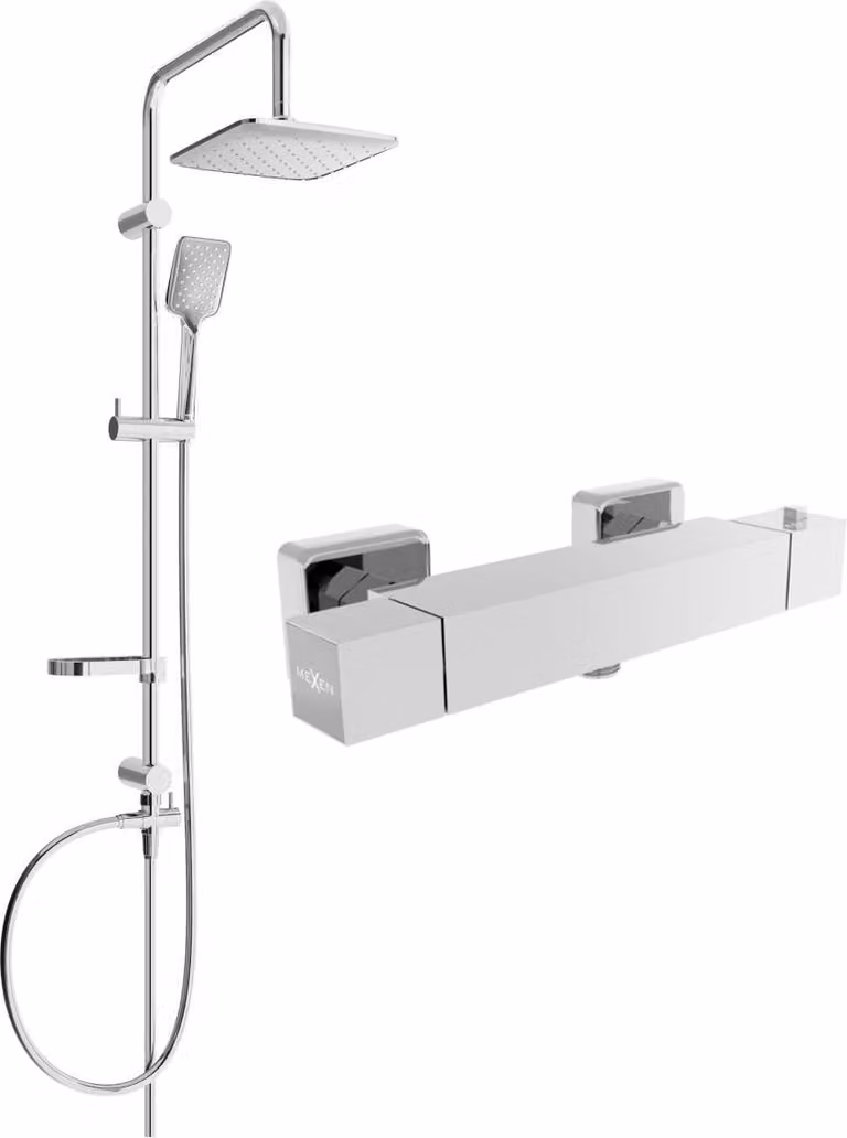 Mexen Sven set doccia esterno con soffione e miscelatore doccia termostatico Cube, cromo - 77200262-00