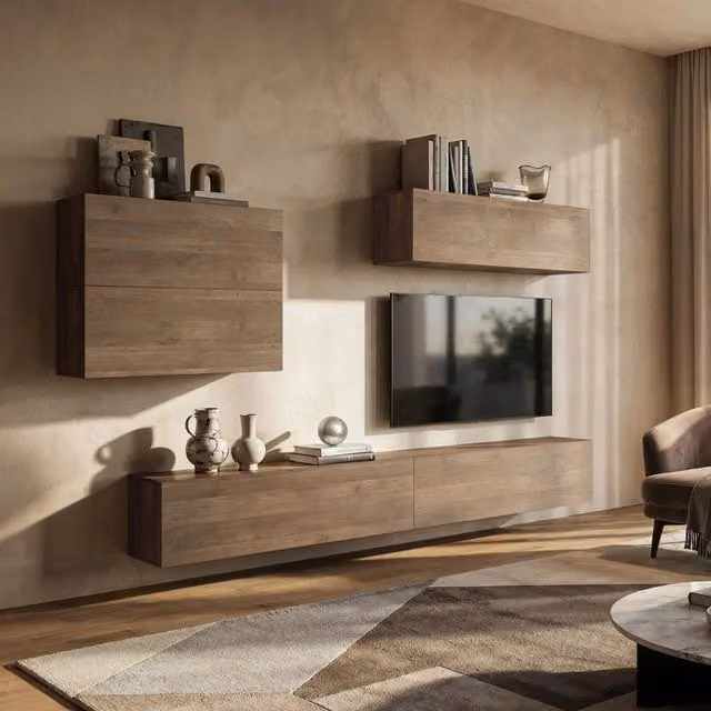 Parete Attrezzata Modulabile Gate DMORA con Lowboard e Scaffali Aperti, Marrone Noce – 1