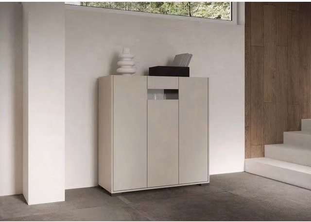 Credenza alta moderna 3 ante 100x35x110 cm Riflesso - Cashmere