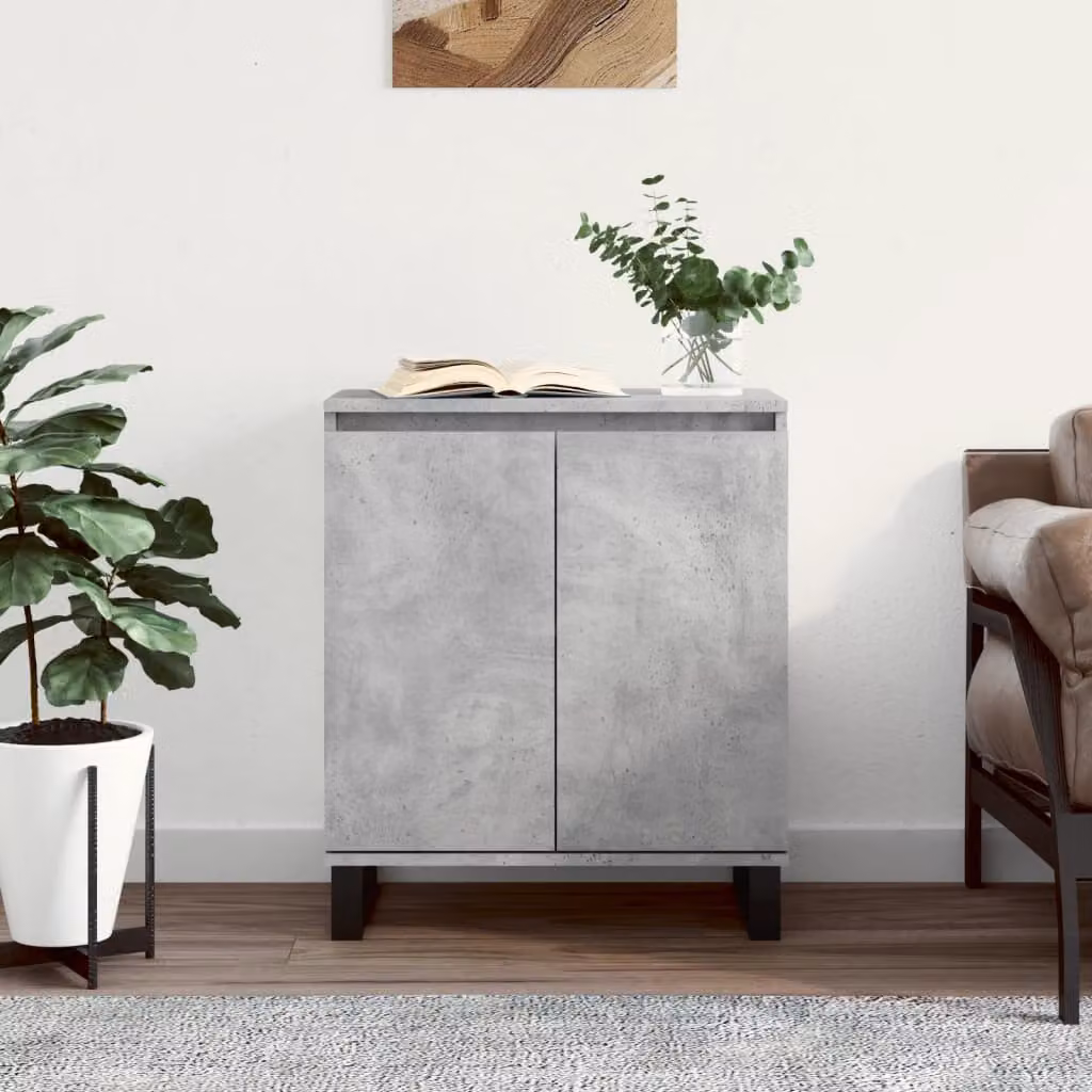 Credenza moderna vidaXL in legno e metallo, colore grigio, L: 60 cm, P: 35 cm, H: 70 cm