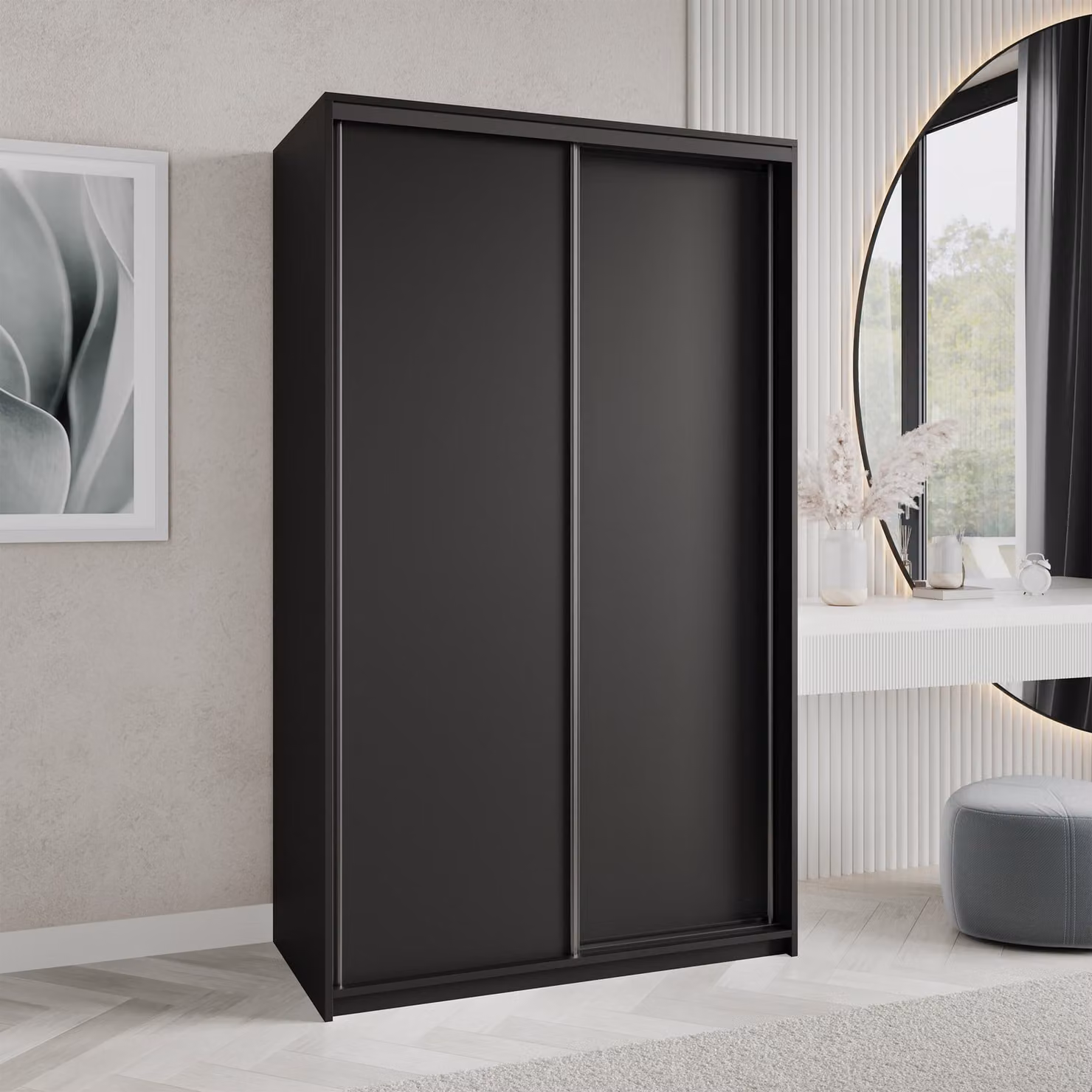Armadio scorrevole Masseno NISSE 120/205/60 cm Armadio con cassetti Armadio per camera da letto 2 ante Nero + Nero