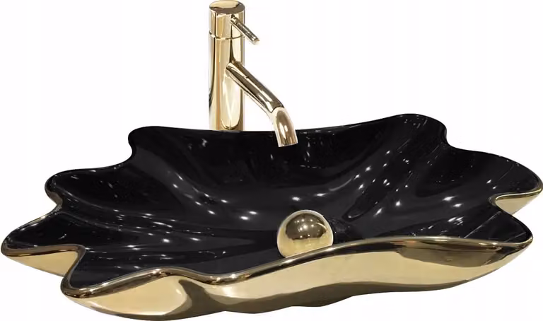Lavandino da bagno Lavandino asimmetrico 62x33x11,5 cm; nero-oro