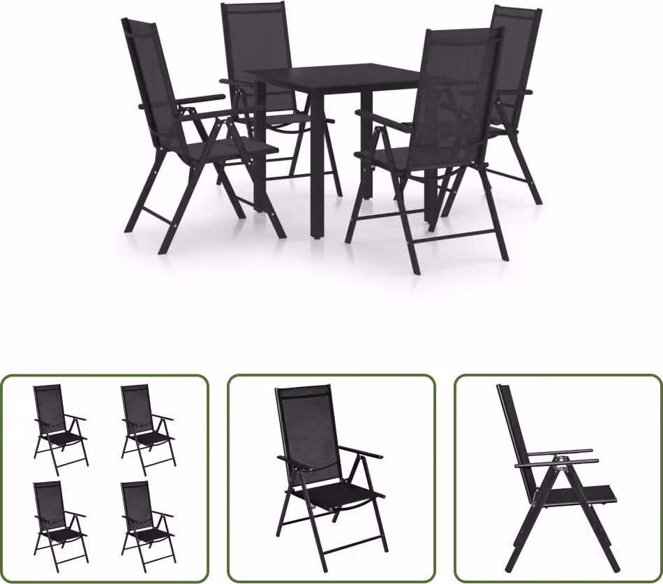 The Living Store Set da pranzo da giardino 5 pezzi in alluminio nero