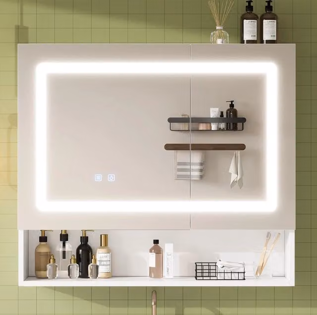 Armadio specchiera da bagno bianco 80x17x70 cm con doppia anta, illuminazione LED dimmerabile e funzione antiappannamento