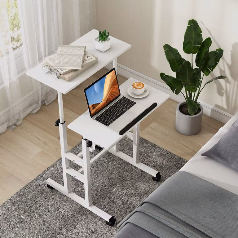 Scrivania per computer Costway con altezza regolabile e piano inclinabile, modello moderno con ruote, Bianco