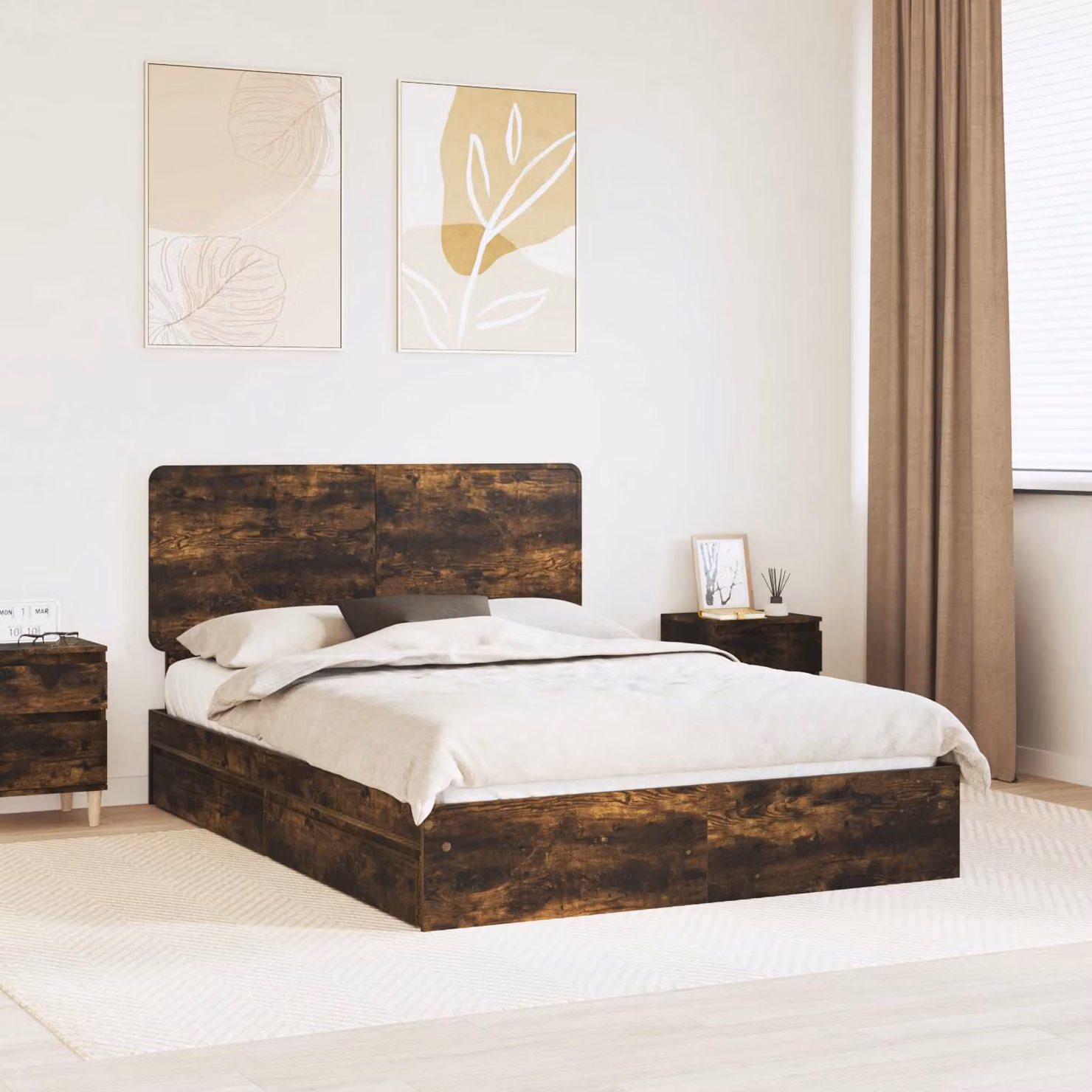 Letto con contenitore e cassetto vidaXL in rovere fumé L/P/H: 160 x 200 x 100 cm