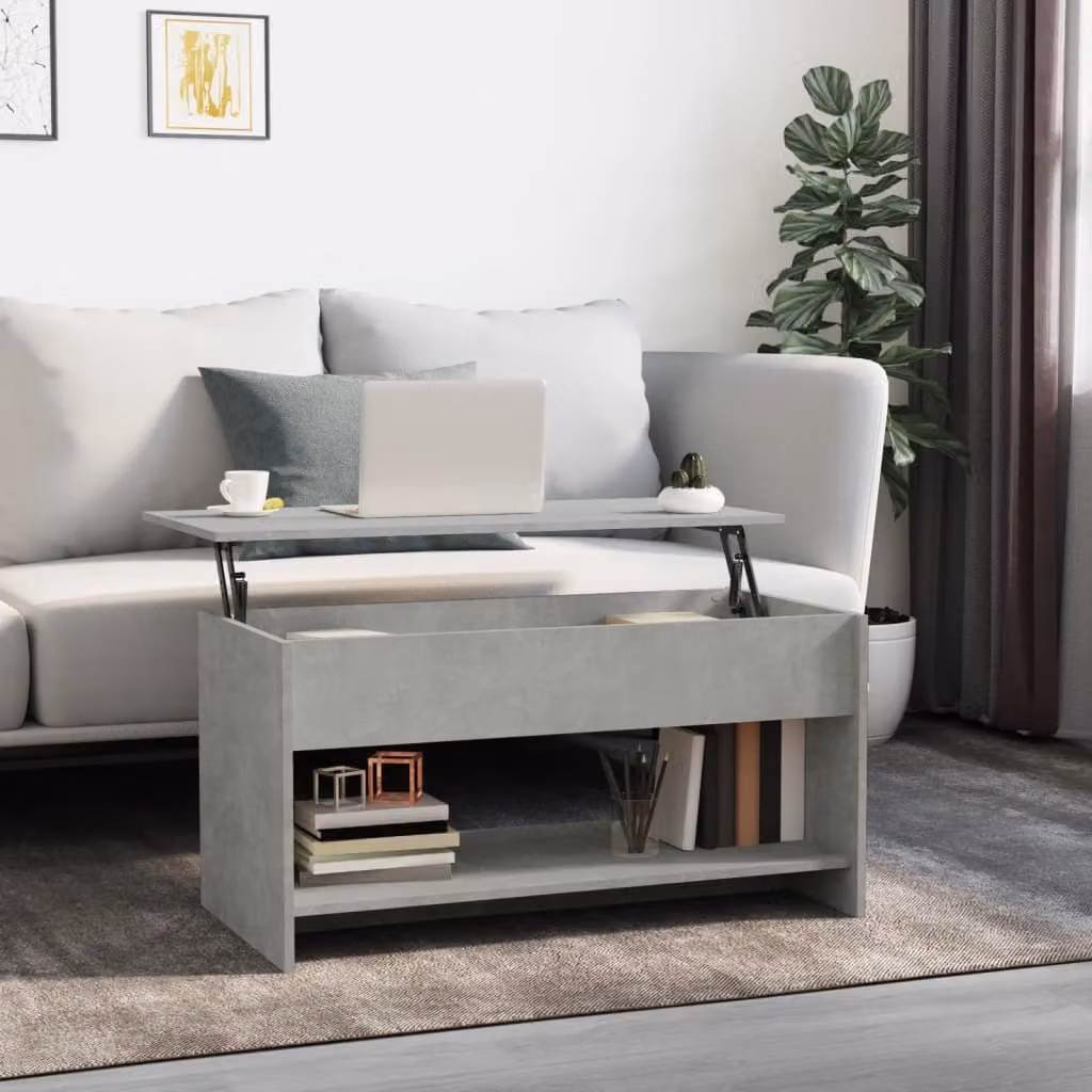 The Living Store tavolino in cemento grigio 102x50x52,5 cm materiale a base di legno