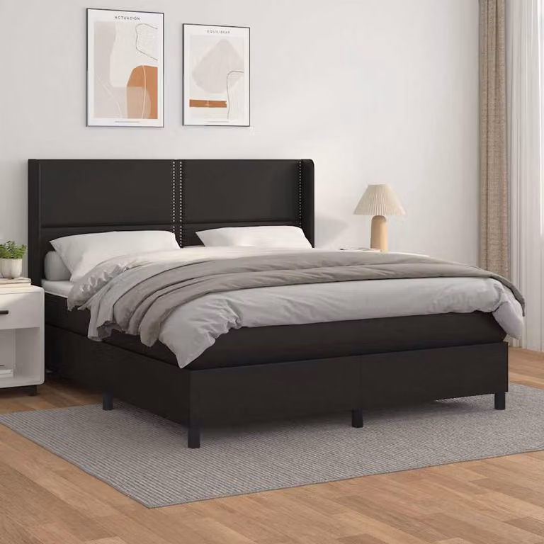 vidaXL Giroletto a Molle con Materasso in Similpelle Nero L/P/H: 180 x 200 cm