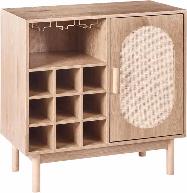 Credenza Beliani stile boho in truciolato e rattan marrone chiaro con gambe in legno di gomma per soggiorno L: 82 cm, H: 80 cm, P: 40 cm – 1