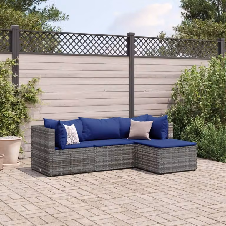 Maison Exclusive - Set da giardino 4 pezzi con cuscini grigio in polyrattan