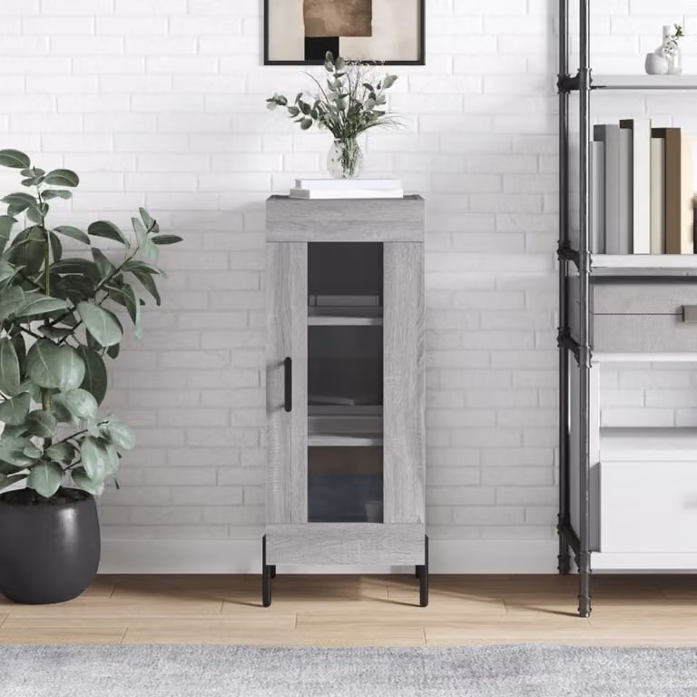 Credenza vidaXL in legno multistrato e metallo, Grigio, L/P/H: 34,5 x 34 x 90 cm