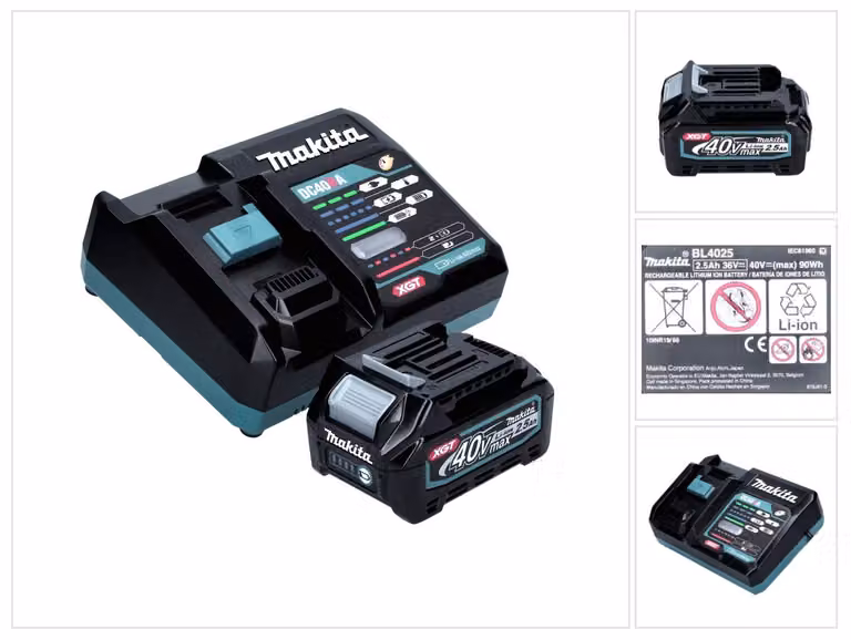Kit di alimentazione Makita 40 V max. con batteria BL 4025 2,5 Ah XGT ( 191B36-3 ) + caricatore rapido DC 40 RA XGT LXT ( 191E07-8 )
