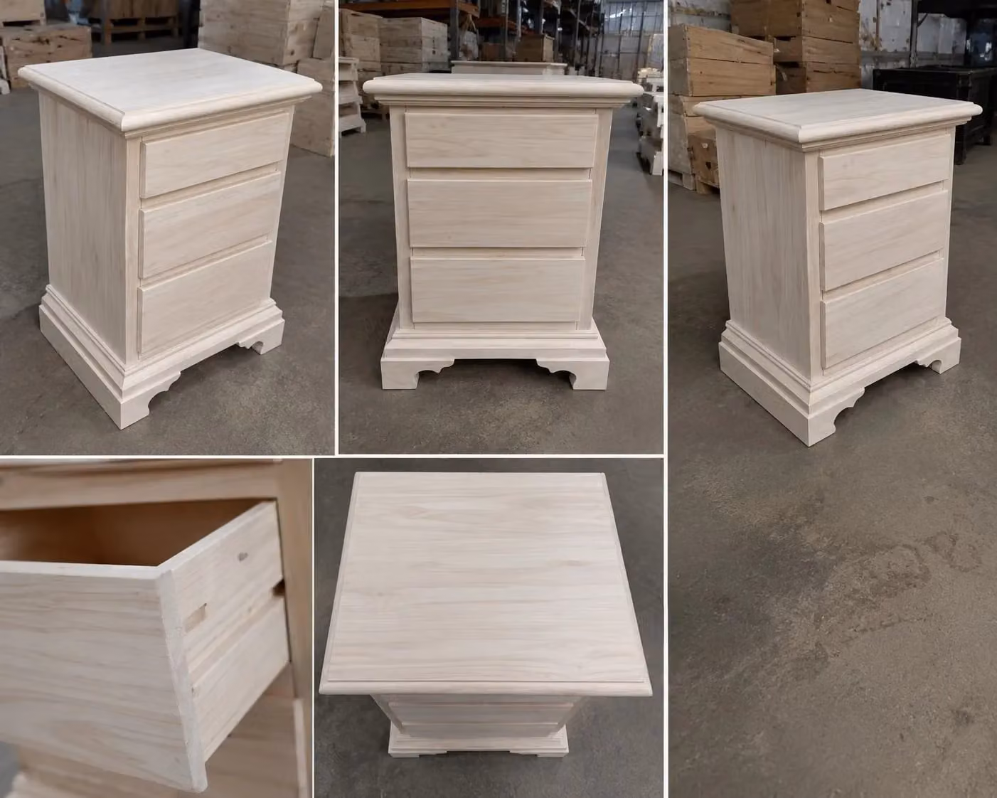 Comodino classico in legno di pino grezzo con 3 cassetti Mobili 2G L/P/H: 50 x 38 x 65 cm – 1