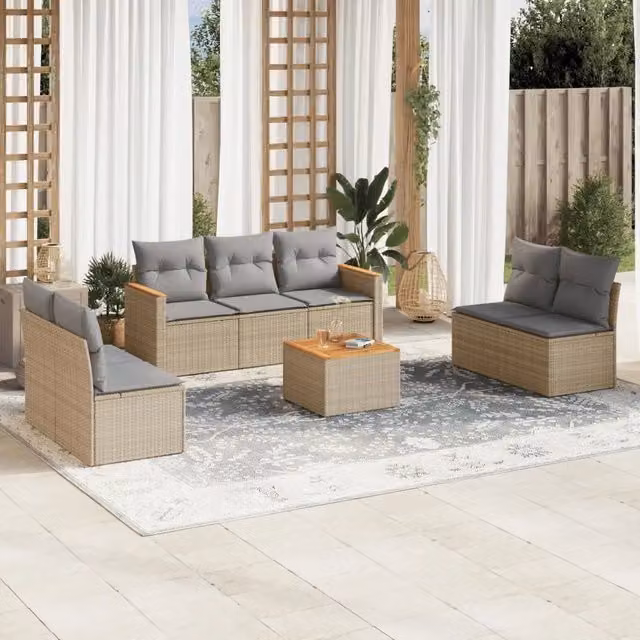 vidaXL Set Divano da Giardino 8 pz in Polyrattan con Cuscini Beige e Grigio per Terrazza e Giardino