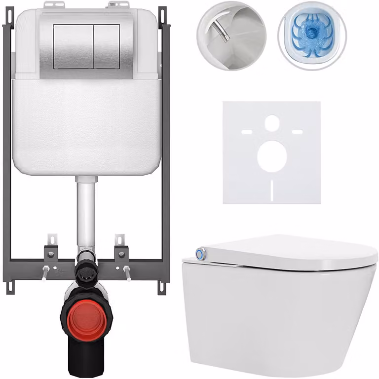 WC sospeso con bidet Cronus Standard - bianco lucido - pulsante Prime/Maxio, argento - da incasso - 59,3x38,4 cm