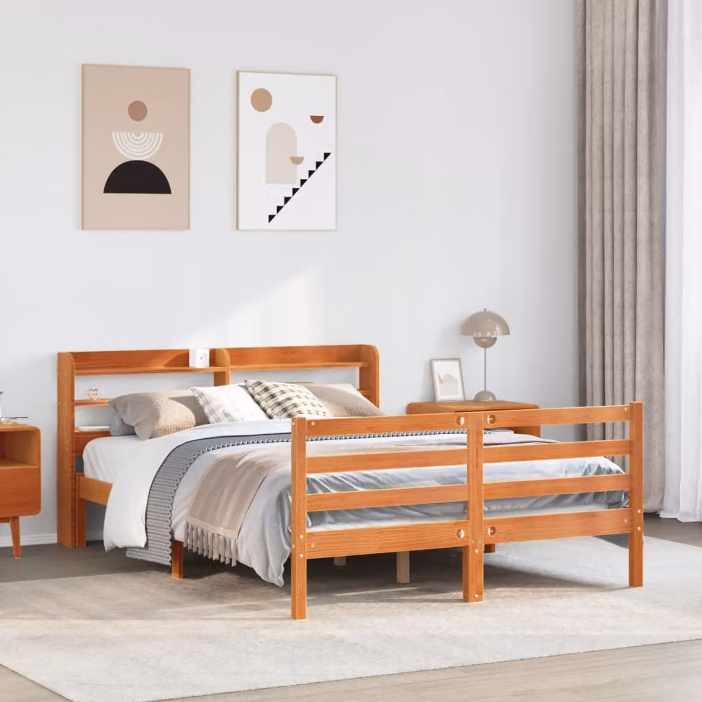 vidaXL Letto in Legno di Pino Rustico Marrone Cera con Scomparti Laterali L/P/H: 150 x 200 cm – 1