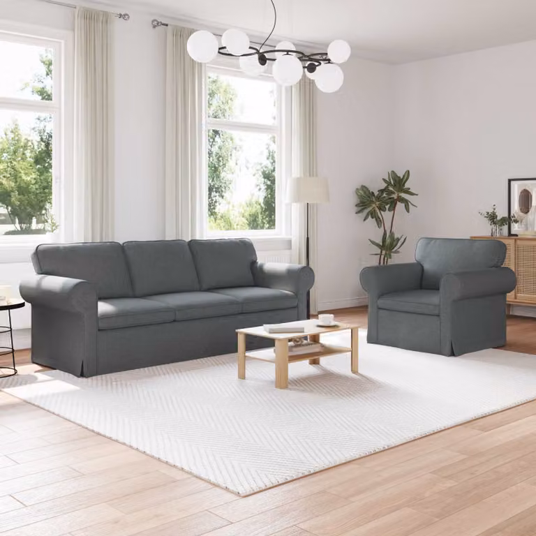 Set di 2 divani vidaXL a forma di L in tessuto grigio scuro e nero, L/P/H: 215 x 80 x 82 cm