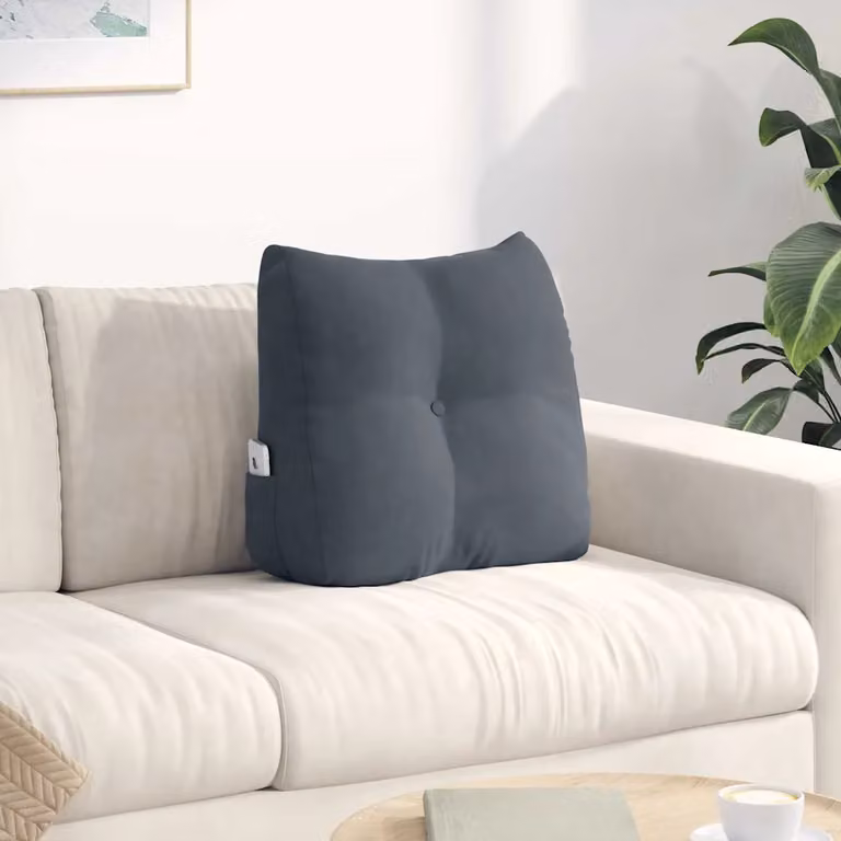 vidaXL Cuscino per Schiena Contornato in Velluto Grigio L: 45 cm, P: 24 cm, H: 50 cm