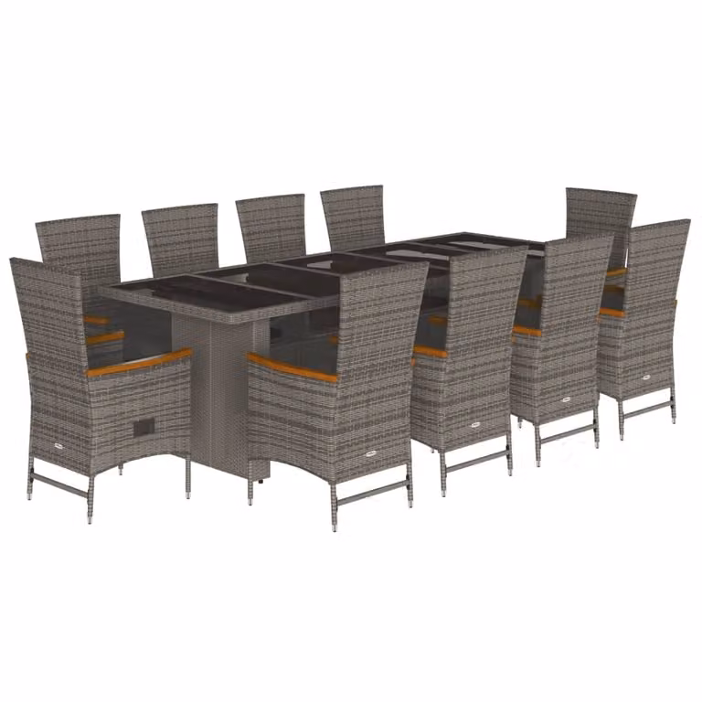 Set da Pranzo da Giardino 11pz con Cuscini in Polyrattan Grigio
