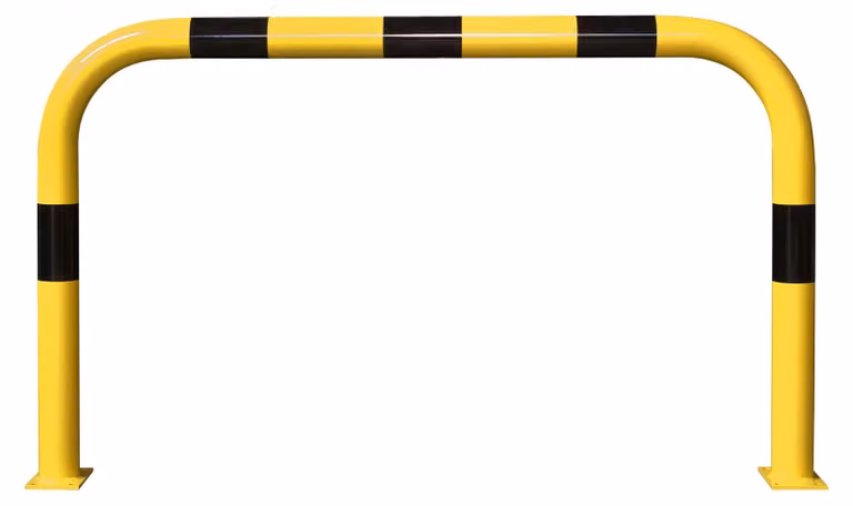 Barra di protezione XL, tubo tondo 108/3,6 mm, curvata, LxA 2000x1200 mm, per interni, rivestita in giallo, con strisce nere, da fissare con tasselli