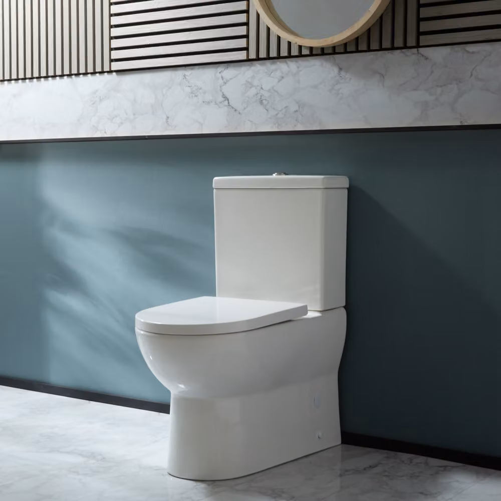 Sanitario WC Monoblocco Moderno con Sedile a Chiusura Ammortizzata e Pulsante di Scarico Cromato - Hatfield