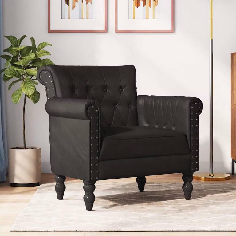 Poltrona lounge nera in vera pelle con struttura in legno di mango vidaXL