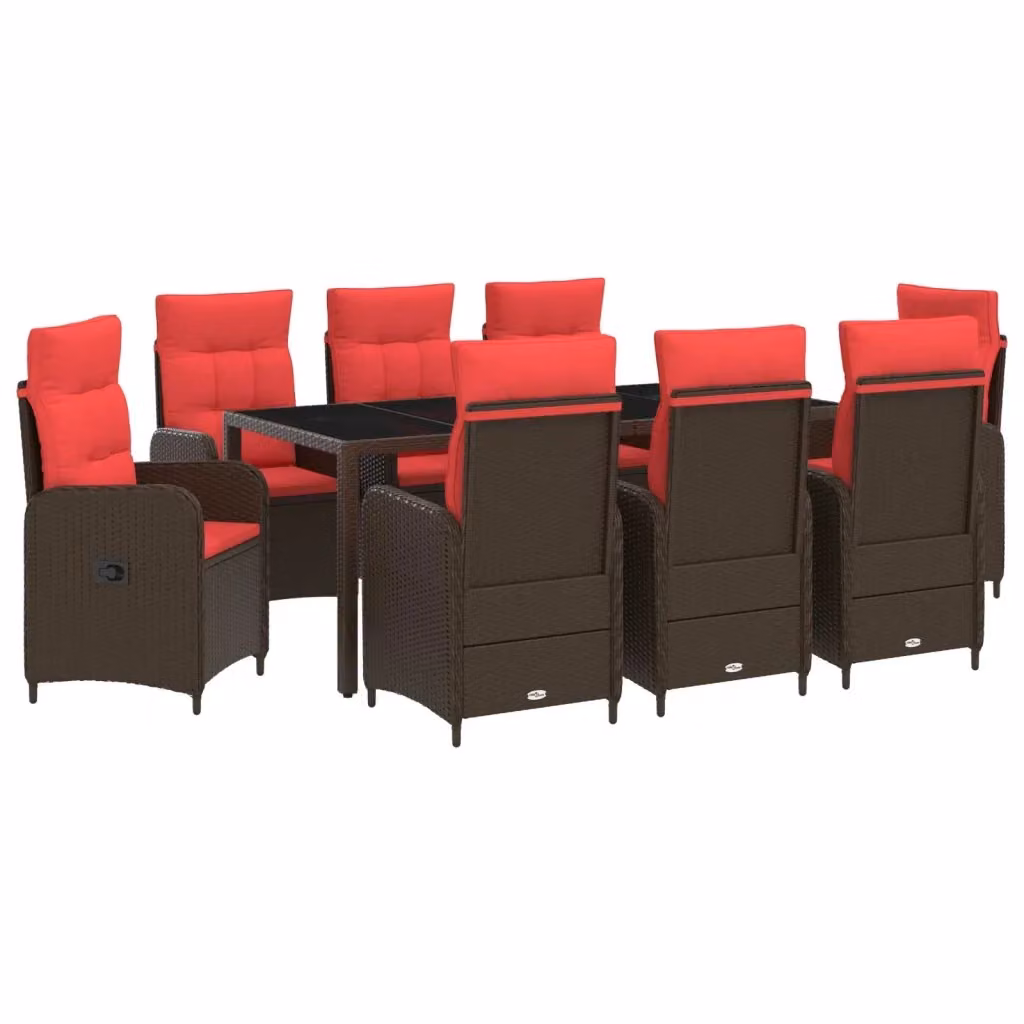 Set da pranzo per esterni moderno vidaXL in polyrattan e vetro rosso 9 pz – 2