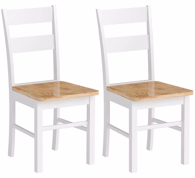 Set di 2 sedie da pranzo - Sedia da pranzo con schienale - Senza braccioli - In legno - Non imbottite - Da montare - Bianco